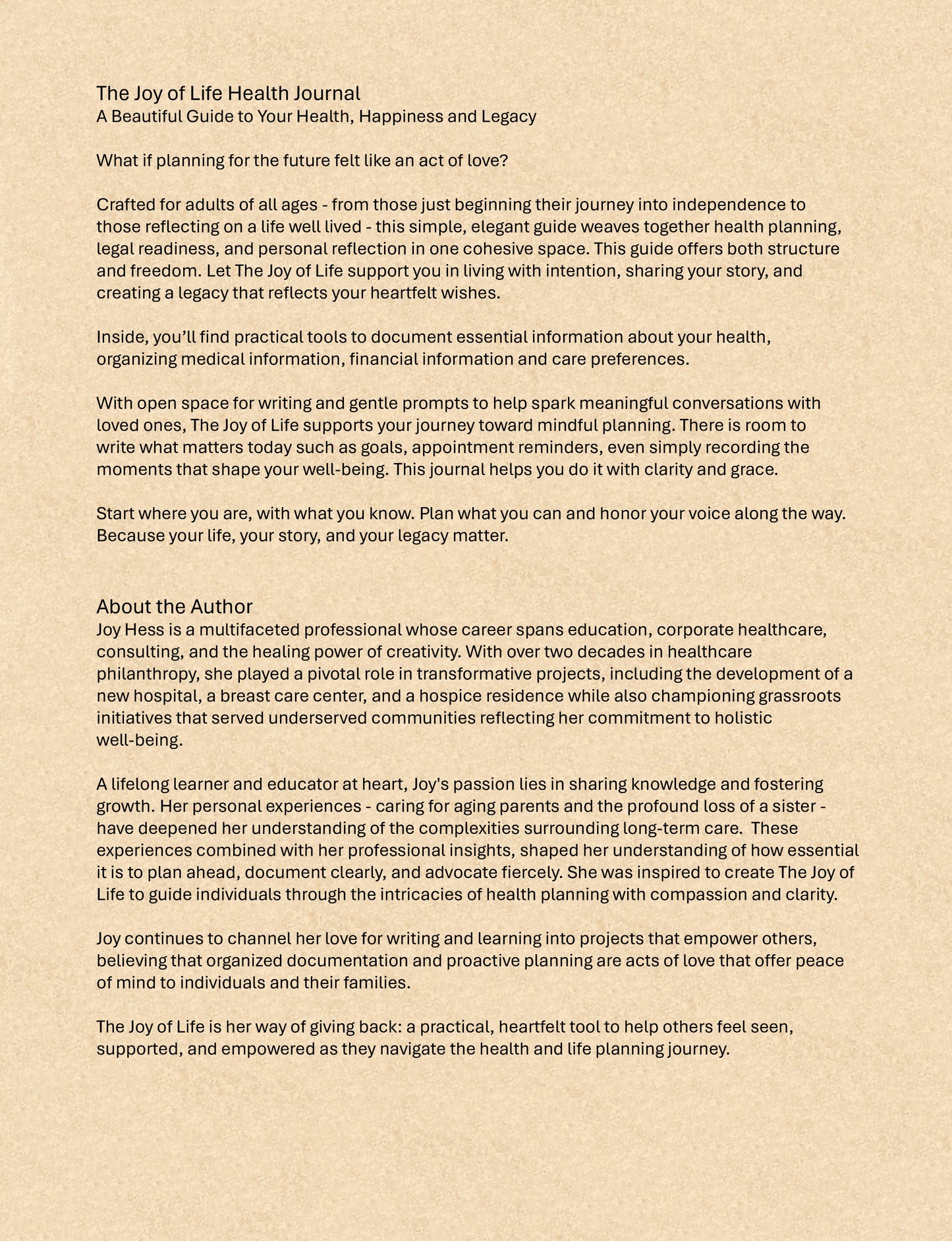 The Joy of Life Health Journal: A Beautiful Guide to Your Health, Happiness and Legacy