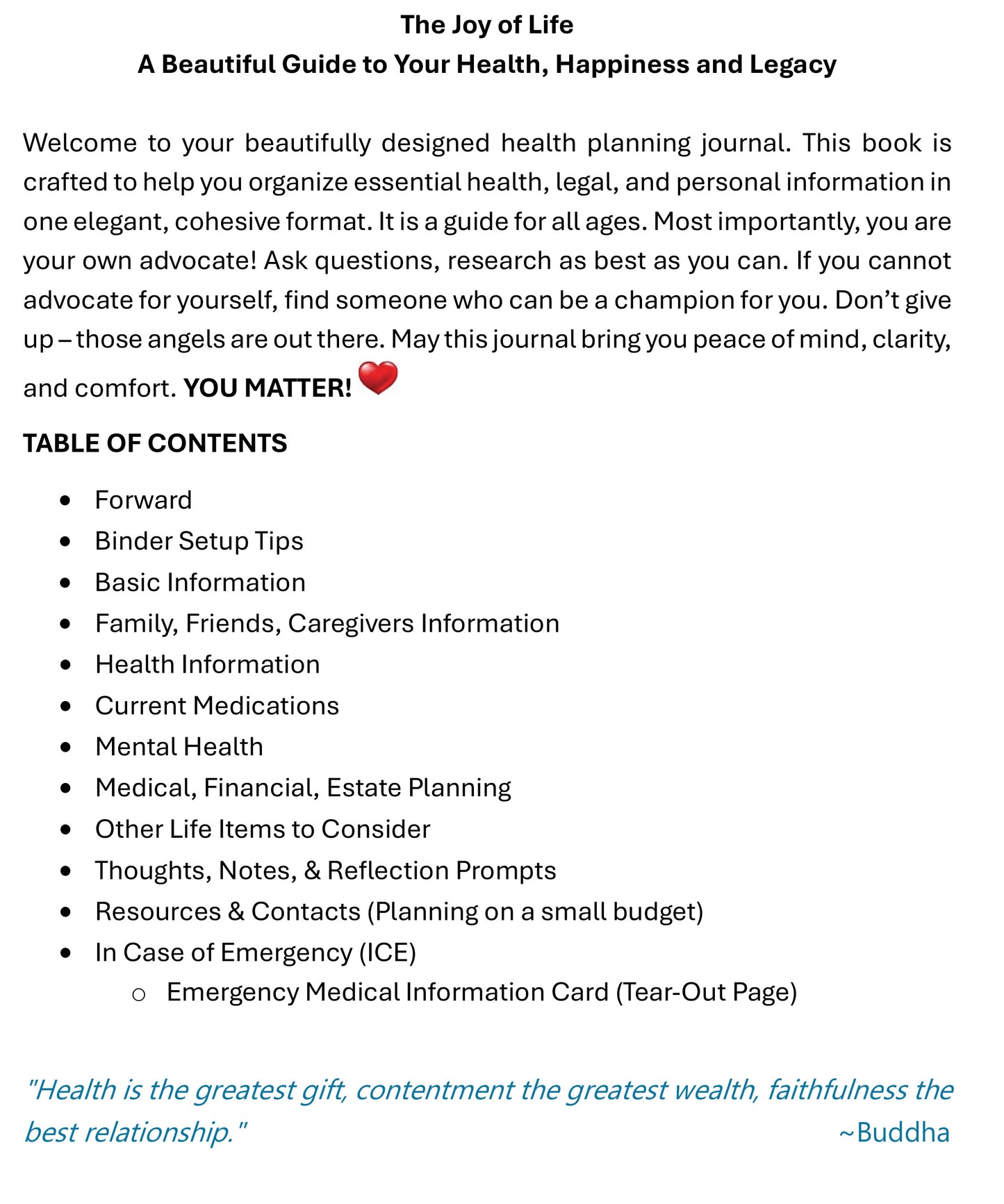 The Joy of Life Health Journal: A Beautiful Guide to Your Health, Happiness and Legacy